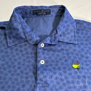 Masters Clubhouse Collection Blue Magnolias Cotton Polo Golf Shirt *Large*